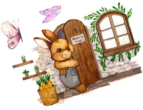 DOITOOL Autocollant Mural Lapin Adorable en Pvc, Amovible et Facile à Coller, Décoration Murale Rustique pour Chambre ou Salle à Manger