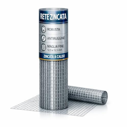 Rete Recinzione Elettrosaldata ZINCATA Maglia Stretta Quadra 12,5 mm Spessore 0,9 mm Rete Metallica per Roditori, Voliere, Orti e Aiuole Rialzate Rotolo H 100 cm x 10 MT