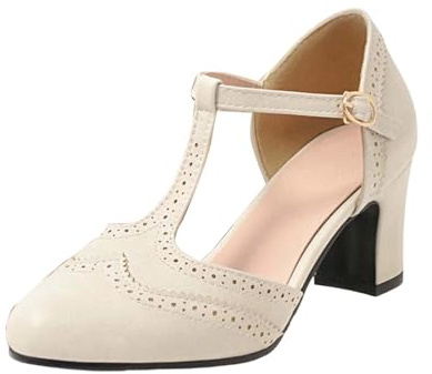 Escarpin rétro à Talon Moyen avec Brides Ouvertes et Bouton décoratif Design élégant et pour Toutes Vos Tenues (White, 39)