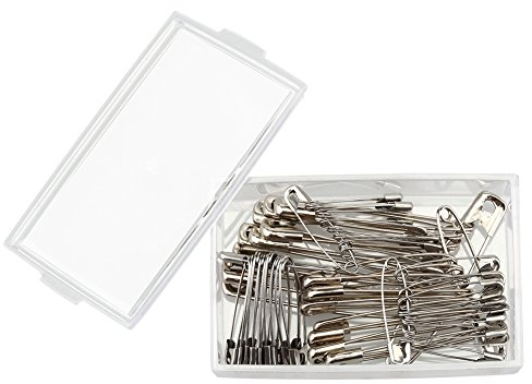 Mr.do Sicherheitsnadeln 50 Stück in 4 Verschiedenen Größen mit Box Fingerschutz Silber Edelstahl