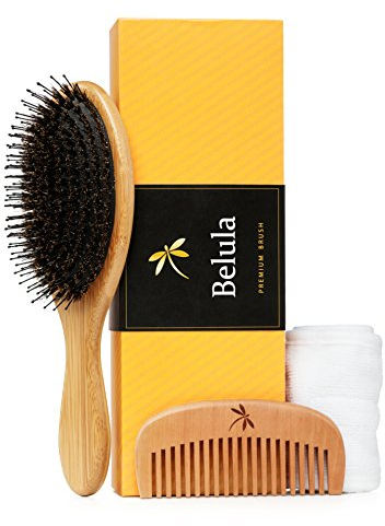 Premium Boar Bristle Hair Brush for Thick Hair Set. Hairbrush for Women With Thick, Long or Curly Hair. Restores Hair's Shine and Health. Comb, Travel Bag & Spa Headband Included