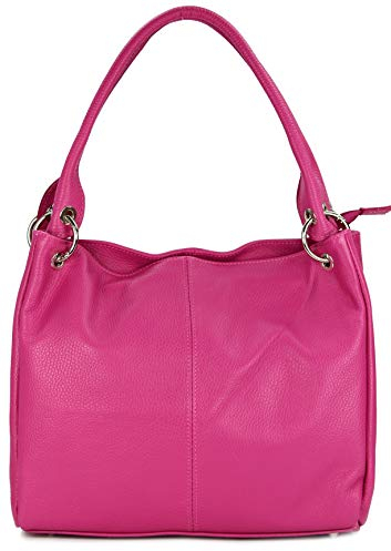 Belli italienische Leder Schultertasche Damentasche Handtasche Shopper Lilly in pink - 33x28x14 cm (B x H x T)