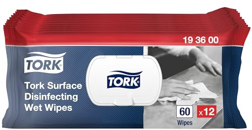 Tork Toallitas desinfectantes húmedas W20, color blanco, dermatológicamente probadas, 12 × 60 toallitas húmedas 193600