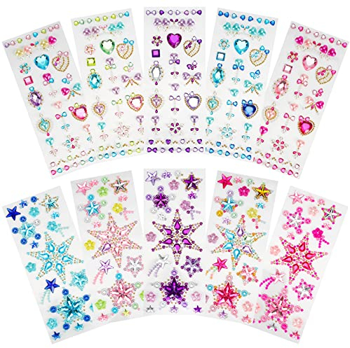 yumcute 10 Blätter Glitzersteine Selbstklebend, Strasssteine Selbstklebend Schmucksteine Glitzersteine zum Basteln für Kinder Handwerke, Fotorahmen, Grußkarten, Wasserglas, Schmuckkästchendekoration