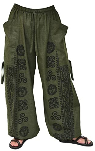 Siamrose Casual Yoga Harem Pants Men Women Baggy Lounge Trousers, 2 Pockets Adjustable Length Olive