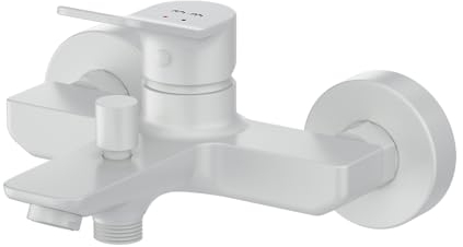 AM.PM X-Joy FXA10033 Badewannenarmatur Weiß mit Auslauf, Mischbatterie Badewanne, Brausebatterie Wanne, Einhand-Wannenbatterie für Badewanne und Dusche, Badezimmer Armatur