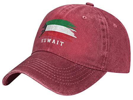 BAAROO Rote Washed Denim Kuwait Flagge Flagge Kuwaitis Baseball Cap Männer Vintage Baumwolle Hut Unisex Papa Trucker Hüte Frauen, #1546, M/Einheitsgröße