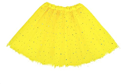 Yolev Gonna Tulle Donna Gonna in Tulle a 3 Strati con Stelle di Paillettes Gonna tutù per Adolescenti per Adulti Retro Anni '80 Festa di Carnevale di Halloween Costume in Maschera (Giallo)