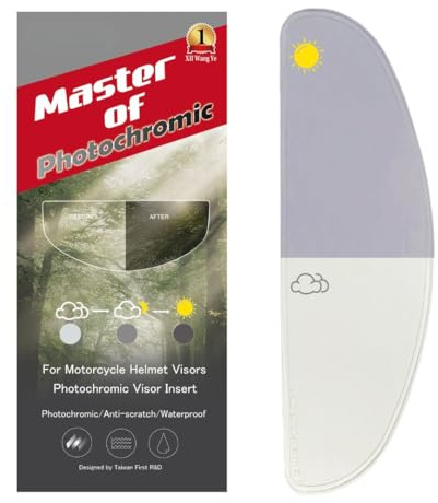 XII WY Motorradhelm-Vollvisier-Einsatz - Photochromer Anti-Beschlag-Film, Übergangsvisier, Klar bis Indigo-Tönung, Sonnenreaktiv, Innen Transparent