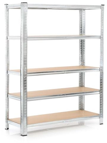 Wiltec Schwerlastregal 120x40x180cm, Gesamtlast 875kg, Steckregal verzinkt aus Stahl, Lastenregal mit 5 Ablagen, Werkstattregal