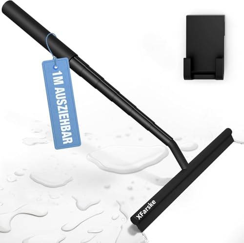 XFarske Extendable Shower Squeegee for Glass Doors, Shower Cubicle Squeegee Shower Wiper Window Cleaner Squeegee Shower Silicone, Squeegee Shower with 23.5-97 cm Telescopic Rod