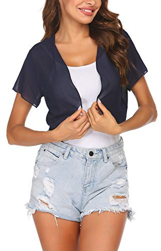Zeagoo Bolero Bolero Mujer Festivo Gasa Manga Corta Chaqueta Bolero Ligera Transparente Abrir Chaqueta Corta Elegante Chaqueta Corta para Verano S-3XL