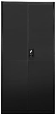 Armoire de Bureau Métallique avec Serrure avec 2 Portes, 4 Étagères Réglables en Hauteur pour Travail, Bureau à Domicile, 80 x 40 x 180 cm (Noir)