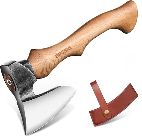 DRGSKL Beil Axt Outdoor mit Scheide, 36.5cm Camping Axt aus Kohlenstoffstahl, Spaltaxt mit ergonomischem Eschenholzgriff, axt Holz spalten für Camping, Outdoor-Einsatz, Garten