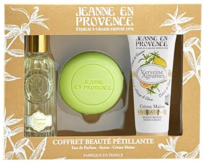 JEANNE EN PROVENCE - Coffret Verveine Beauté Pétillante - Eau de parfum 60ml + Crème mains 75ml + Savon solide 100g - 95% d'Ingrédients d'Origine Naturelle - Savon fabriqué en Provence - 100 gr