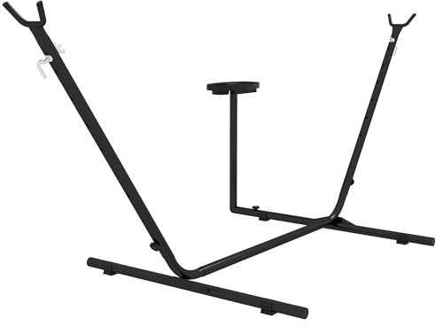 Outsunny 9.4ft Hammock Stand with Side Tray Stand, Steel Frame Hammock Net Stand, for String-style, Brazilian-style, Flat-style, Rope-style Hammocks, Black