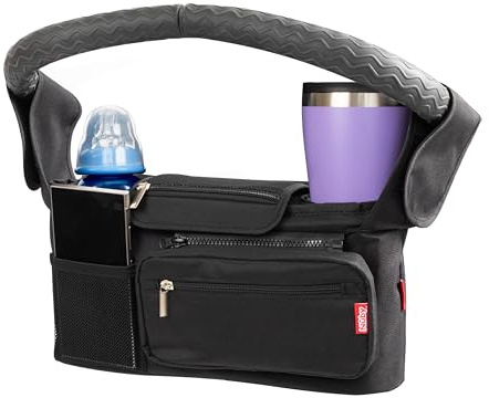 Nuby Organisateur de Poussette Deluxe avec Pochette Amovible – Sac Universel pour Poussette/Landau – Installation Facile – Porte-Gobelet et Bandoulière
