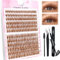 240 Pcs Brown DIY Extensions de cils Set 0.07D Cils Uniques Faux cils individuels Cluster avec colle à cils et pince à épiler pour débutants Réutilisable Touffes de cils (240P-Brown)