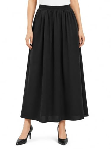 Falda Elegante Cintura Elástica Faldas Color Sólido Cintura Alta Midi para Mujer Linea A (FR/ES, Letras, L, Regular, Regular, Negro Largo)