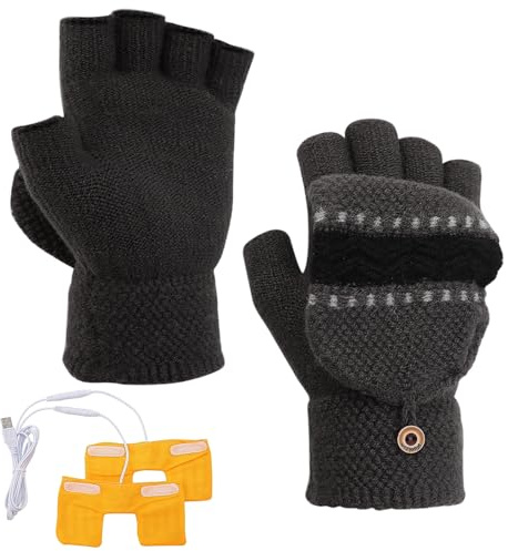 Zjyufy USB-uppvärmda handskar, elektriska uppvärmningshandskar hel- och halvfingervante, unisex vinter hand varma stickhandskar handvärmare för kvinnor och män