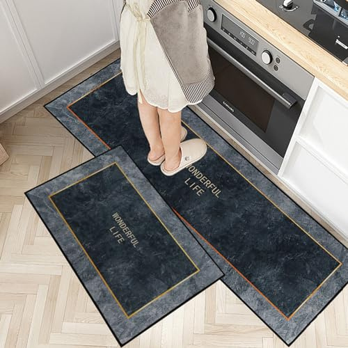 7VSTOHS Juego de 2 Alfombras de Cocina Antideslizantes, Alfombras Modernas Lavables para Pasillo, Comedor y Entrada, 43x75cm + 43x150cm