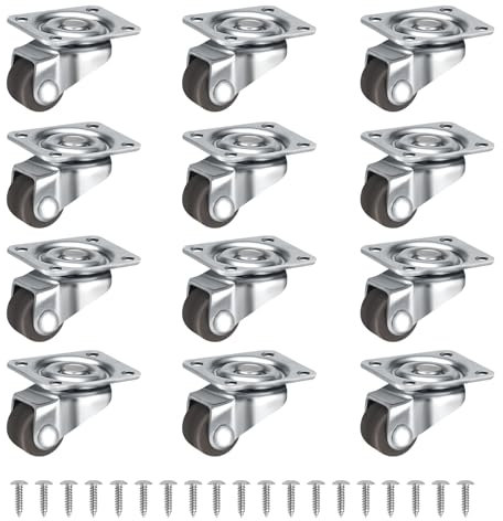 Zikenis 12 Piezas Ruedas para Muebles 12 mm,Ruedas pivotantes para Mueble,Ruedas Giratorias para Palets Engomadas,Rueda Giratorias 360° para muebles pequeños,mesas,armarios,carros