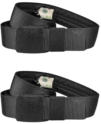 Paquete de 2 Cinturón de seguridad para viaje con cremallera, Cinturón ajustable con compartimento secreto, Cinturón con cremallera y compartimento secreto,adecuado para viajes, exteriores y antirrobo