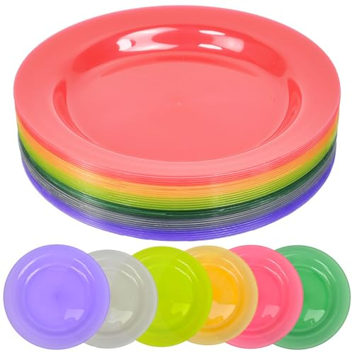 Elyyapt 30 Pack Reusable Plastic Plates 10Inch/25cm Unbreakable Dinner Plate Lightweight Service Plates Multi Coloured Party Plate for Picnic BBQ Weddings, Dishwasher & Microwave Safe