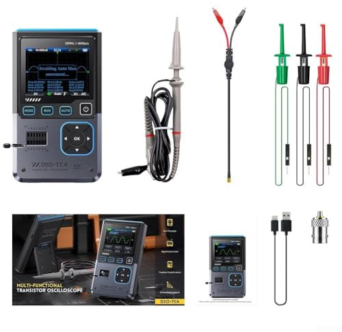 DSO-TC4 Oscilloscope numérique 3 en 1 avec bande passante de 10 MHz et taux d'échantillonnage de 48 MSa/s, testeur de transistor et générateur de signal pour électronique