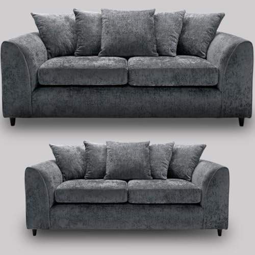 Alaska 3 and 2 Seater Sofa - Dual Arm Scatter Back Settee - Durable Comfy Grey Sofas - Upholstered Fabric Couch and Sofa Set - 5 Seater Corner Suites for Living Room Lounge