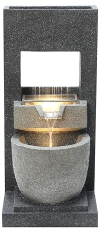 Fuente de Agua Exterior Eléctrica con Macetero Integrado y Luz LED, Cascada Decorativa Moderna para Jardín y Terraza, IP44, Bomba Silenciosa – Cascade Springs
