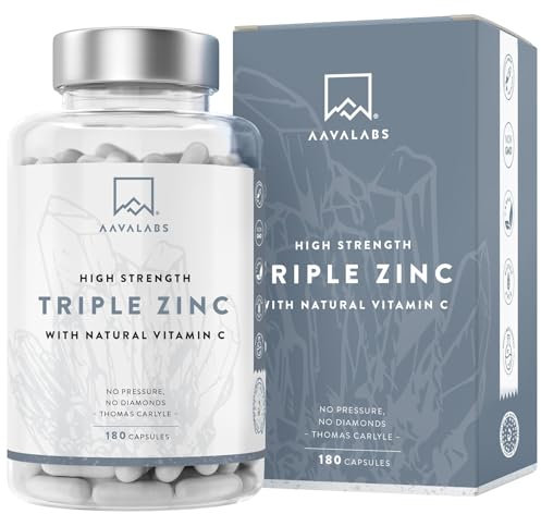 Zinco Integratore Alimentare [25mg] AAVALABS con Vitamina C - Zinco a Spettro Completo: Zinco Picolinato, Zinco Bisglicinato, Monometionina - Integratori Pelle Alto Assorbimento, 180 Capsule Vegan