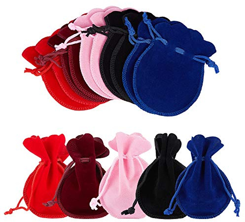 NBEADS 50 Piezas Bolsas de Terciopelo, Pochette de Tela de Terciopelo para Regalo de Caramelos Hechos en Casa y Paquete de Pulsera y Collar de Joyería, 9x7 cm, 5 Colores