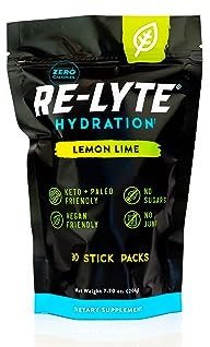 REDMOND Re-Lyte ELECTROLYTE Drink Mix LEMON LIME Confezione da 30 bustine da 6,3 g - Polvere elettrolitica, senza zucchero, con sale Redmond Real Salt e oltre 60 importanti minerali e oligoelementi