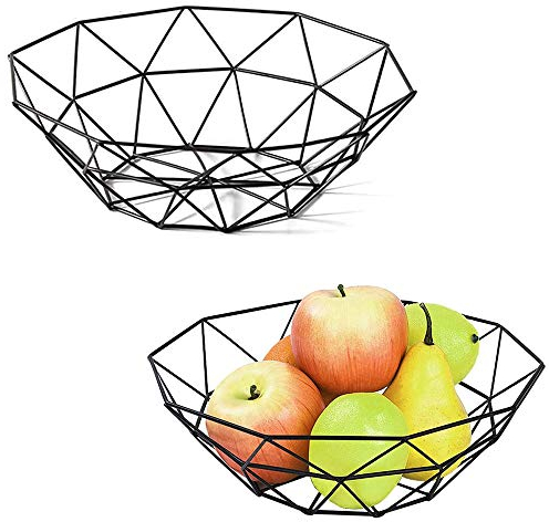 2 Pièces Corbeilles à Fruits,Corbeille Fruits Fil Métallique,Grand Bol Fruits Métal,Noir Bols De Fruits,Corbeilles à Fruits En Métal,Utilisé Pour Les Fruits,Légumes,Pain,Baguette,Cuisine,Salon