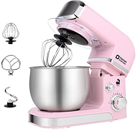 Kitchen in the box Stand Mixer,3.2Qt Small Electric Food Mixer,6 Speeds Portable Lightweight Kitchen Mixer for Daily Use with Egg Whisk,Dough Hook,Flat Beater (Pink)