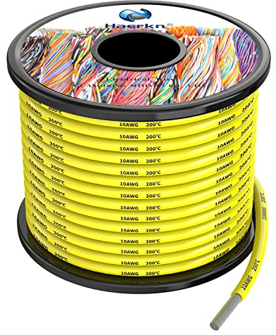 5.3mm² 10awg Silicone Electrical Wire Cable 8 Meters Yellow 10 Gauge Hookup Wires kit Stranded Tinned Copper Wire Flexible and Soft High Temperature Resistance