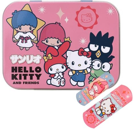 Hello Kitty & Friends Flexible Plasters in Metal Tin Box, Waterproof & Breathable First Aid Plasters for Kids & Adults, Latex-Free, Hypoallergenic, Easy Removal & Skin-Friendly, Two Sizes, 24 Plasters