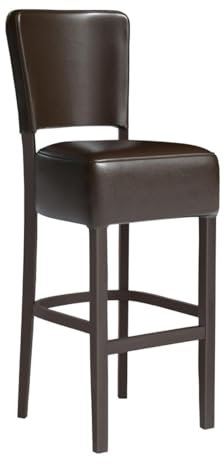 GGMMÖBEL 2-er Set Luca | Gastro Barhocker | Leder | Braun | mit Lehne | Gestell: Holz/Wenge | Sitzhöhe: 79cm