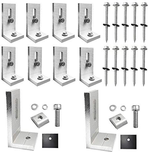 10 Piezas Juego Soporte Placas Solares, Aluminio Soportes de Montaje de Paneles Solares en Forma de L, con Tornillos, para Sistemas Solares en el Techo, Soportes Fotovoltaicos