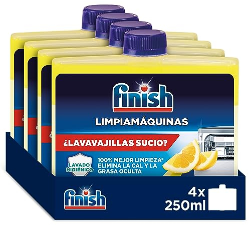 Finish Lot de 4 nettoyants hygiéniques pour lave-vaisselle contre les mauvaises odeurs, le calcaire et la graisse, liquide, parfum citron, 4 x 250 ml
