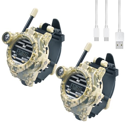 Talkie Walkie pour Enfants, YDI Rechargeable Montre Walkie Talkie Deux Voies Longue Portée avec Lampe de Poche, Camping Randonnée Jouets d'extérieur, Cadeaux pour Filles et Garçons, 2 Paquets