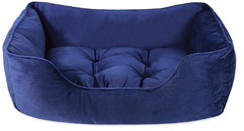 Rosewood Velvet Square Dog Bed, Navy, Medium