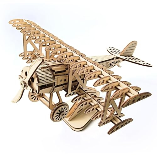 Sadodo 3D Puzzle Flugzeug,3D Holz Puzzle Bi-Plane Zusammenbauen Spielzeug-DIY Modell Handwerk Kit-Heimdekoration Modellbausätze für Erwachsene zum Bauen, Geschenk Geburtstag für Männer,Jungen