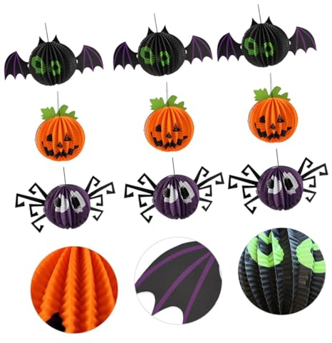 jojofuny 9pcs Halloween Paper Lantern Foldable Bat Spider and Pumpkin Lanterns for Festive Home Decor for Parties Weddings and Halloween Celebrations