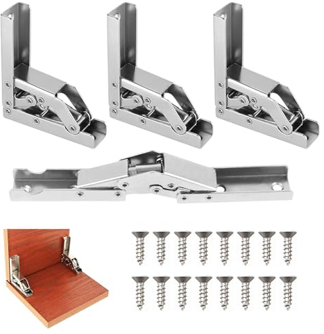 4 Stück Klappscharnier, 90/180 Grad Scharniere Klappbar, Versteckte Tischhalter Scharnier, Aufschraubscharnier mit 16 Schrauben, Scharniere für Schranktüren, Holztür, Möbel