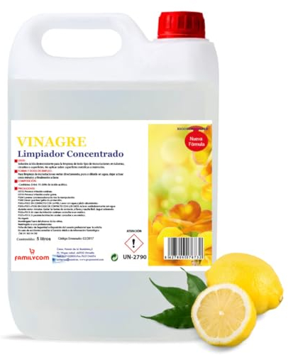 FAMILYCOM. Vinagre de Limpieza Concentrado. 10º de Acidez. Potente Limpiador Multiusos. 100% Natural y Ecológico. Formato 5 Litros.