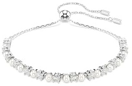 Swarovski Matrix Bracelet, Clear Round-Cut Stones and Crystal Pearls in a Rhodium-Finished Setting, Part of the Matrix Collection
