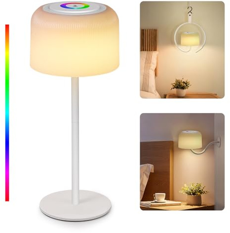 WOWDSGN Lampada da Tavolo/Lampada da Parete/Lampada a Sospensione senza Fili 3 in 1 - Lampada da Scrivania LED Ricaricabile - Dimmerabile 3000K/4000K/5000K+RGB - Batteria 4000mAh - IP54
