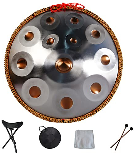Generic Tamburo Handpan 9 10 12 14 note in acciaio con borsa, decorazione in corda e bacchette per meditazione, yoga, zen - Strumento a percussioni professionale